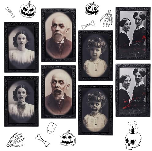Sprinlot Halloween Decoration Effrayante, 4 Pièces Décoration à Visage Changeant,Cadre Photo 3D Changeant, Horreur de DéCoration Portrait, Décoration Murale Hantée