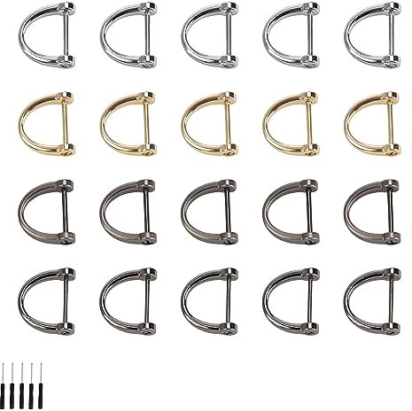 D Ring, LERANXIN 20 Stück 19 mm Zinklegierung Metallring mit 5 Stück Schraubendreher Enthalten, 4 Farben Halbrunder D-Ring, für Taschenzubehör zum Nähen Schlüsselanhänger Verwendet