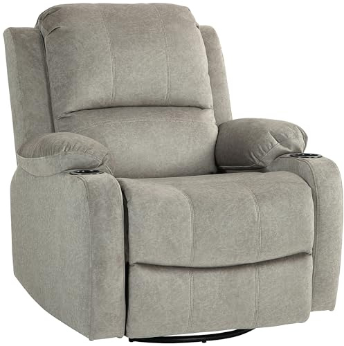 HOMCOM Relaxsessel Fernsehsessel mit Liegefunktion, Wippfunktion, Drehbar TV-Sessel mit Taschenfederkern, Fußstütze und Becherhalter, für Wohnzimmer, Braun