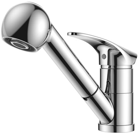 FORIOUS Robinet Cuisine Chrome Poli, Mitigeur Cuisine avec Douchette Acier Inoxydable, Monocommande, Monolevier Pivotant À 360° pour 1 Trou