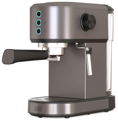BLACK+DECKER BXCO1350E - Cafetera Espresso 1350W | 20 Bar | Sistema Thermoblock | 1-2 Tazas | Vaporizador Orientable | Depósito 1L Extraíble | Bandeja Antigoteo | Calientatazas