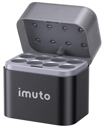 imuto - Caricabatteria ricaricabile AA per batterie AA al litio e NiMH, 8 slot di ricarica rapida indipendenti, design con scatola magnetica a scatto, porta di ingresso USB-C (adattatore non incluso)