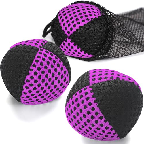 oazoxcx Juggling Balls for Beginners and Professionals, 2 Layers Net and Carry Bag, Juggling Balls Set of 3, 62 mm Juggling Balls Children, Purple/Black