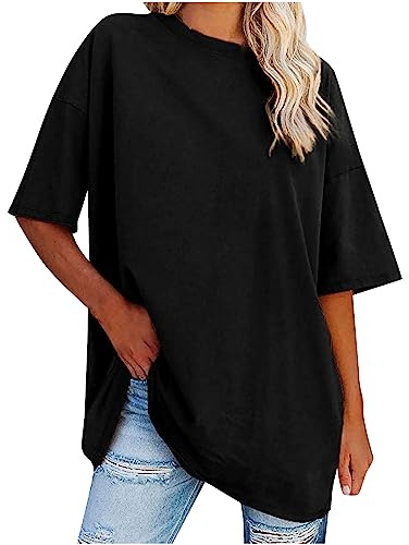 Camiseta Mujer Manga Corta Verano Color sólido Moda Suelto Casual Cuello Redondo Tumblr Tops Largo Algodón Fiesta T-Shirt Camisa Elegante Cómodo Original Basic tee Oversize Talla Grande 2025