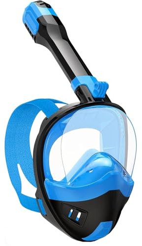 Lamker Maschera da snorkeling integrale per adulti con supporto per fotocamera rimovibile a 180°, vista panoramica, anti-perdita, anti-appannamento, S/M