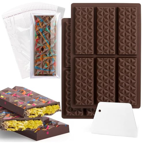 2 PCS Chocolate Mould, Silicone Chocolate Bar Moulds, Diamond Pattern Big Chocolate Bar Mold, for Making Keto Fat Bombs, Energy Protein Bars