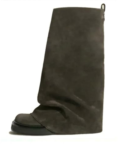 QXWD - Stivali alti al ginocchio da donna, per autunno e inverno, suola spessa pieghettata, tacco spesso, stivali casual in pelle con intersuola, Marrone Pu 567, 39 EU