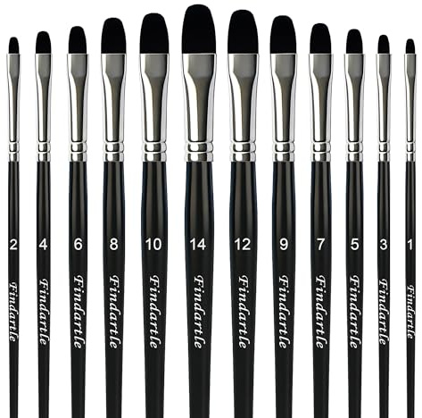 Findartle Pinceles Filbert, 12 Pinceles con Punta Filbert para Acuarela, acrílico, óleo, Gouache, Pinceles artístico para Detalle, témpera, decoración, Arte de uña, Pintura Facial (Negro)