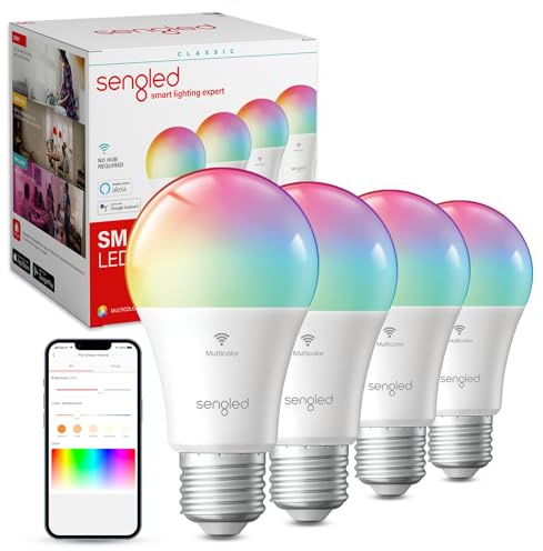 Sengled WiFi Color Changing Light Bulb, Alexa Smart Light Bulbs that Compatible with Alexa & Google Assistant, A19 RGB No Hub Required, 75 W Equivalent 800LM CRI>90, Set of 4