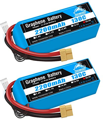 Yowoo 6S LiPo Akku 2200mAh 22.2V 130C Graphene Akku mit XT60 Stecker für SAB380 Align 470 ALZRC Devil 380 480 RC Hubschrauber Flugzeug Autos Truck Buggy Truggy Multicopter Drohnen (2 Stück)