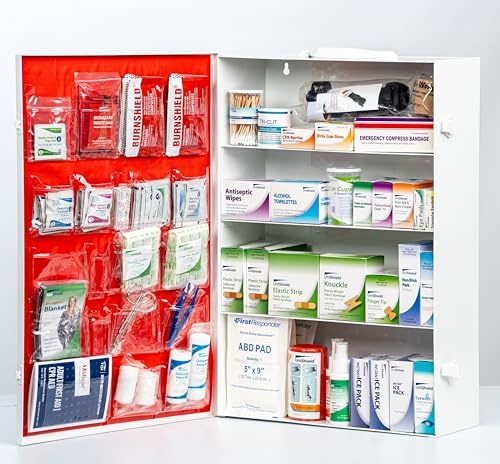 UniShield 4-Shelf Metal 1st Aid Cabinet Class B, Large Capacity First Aid Wall Mount Medicine Cabinet, Secure Metal Med Box with Easy Access, Exceeds OSHA/ANSI Z308.1 2015, Over 775-Pieces