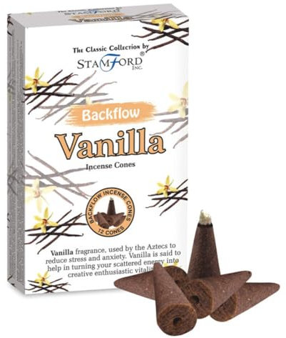 Giftz Galore Stamford Vanille Rückfluss-Räucherkegel, 12 Stück à 12 Zapfen