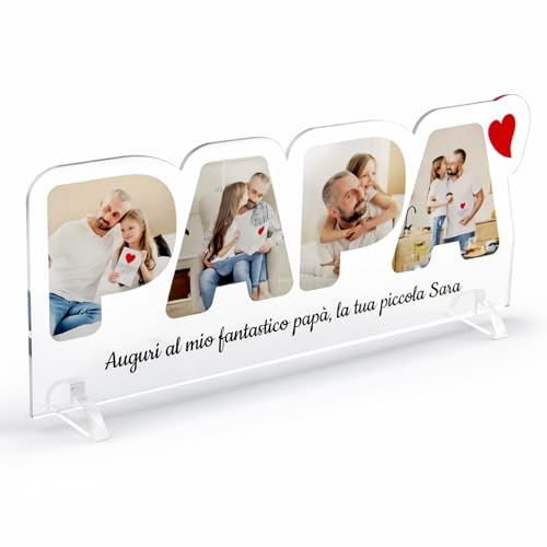 PV Grafik® Cornice Festa del Papà con Foto Personalizzata, Targa in Plexiglass come Idea Regalo Originale per Prima Festa o Regalo Compleanno Papà(Trasparente)