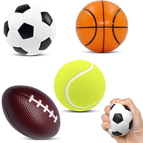 Steemjoey 4 Stück Stressball Streßball Knautschball Antistressball lustige Gesichter Softball Squeeze Bälle, Fidget Toy Stress Relief Emotionale Spielzeug - Fußball Basketball Soccerball Tennisball