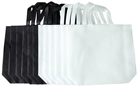 Hoshisea 12 Pièces Sac Cadeau Tissu Non Tissé, Sac Grand Shopping Pliable, Sac Courses Reutilisable, Sac de Courses Grand, pour Ranger de Articles (Noir&blanc)