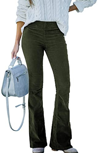 Odizli Pantalones de pana para mujer, cintura alta, elegantes, largos, anchos, pantalones de tiempo libre, verde, XL