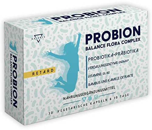PROBION® | Probiotika Darmsanierung | Probiotika Kapseln | 40 Milliarden CFU | Lactobacillus, Bifidobacterium + Enzi-Mix + Vitamine + Bambus und Kamille zur Beseitigung von Darmgas | 30 Kapseln Retard