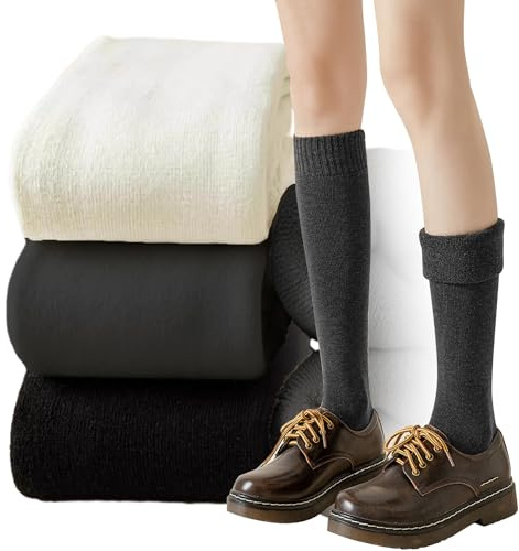 EUPSIIU 3 Paires Chaussettes Hiver Chaudes, Épaisses et Montantes, Tricotées, Pour Bottes, en Coton, 3 Couleurs