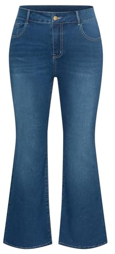 Hanna Nikole Jeans elásticos con corte de bota para mujer, talla grande, cintura alta, acampanados, elásticos, azul claro, 48 Grande