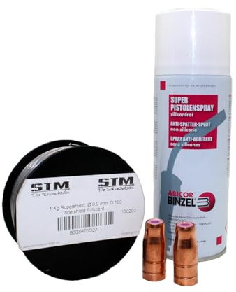 STM Der Schweißerladen Set Fülldraht 1 kg 0,9 mm D100 + 2x Fülldraht Gasdüse + 1x Pistolenspray