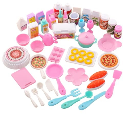 KSOIQPU 43 teiliges mini puppen küchen set, 1:12 puppenhaus zubehör mini küchenzubehör haus miniaturen DIY dekorative puppen küchengeschirr milch brot spielzeug set puppenhaus zubehör
