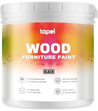 Tapel Quick-Dry 30min Matte Wood Paint | 1 Litre Satin Black | Child-Safe & Pet-Friendly Furniture Coating | Anti-Yellowing, Stain-Resistant Finish | Water-Based Low VOC for Cabinets, Tables, Dressers