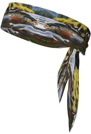 Cravatta sportiva a doppia faccia per uomini e donne traspirante atletica per corsa, palestra, allenamento con stampa di ruscello alla trota, pesca a mosca