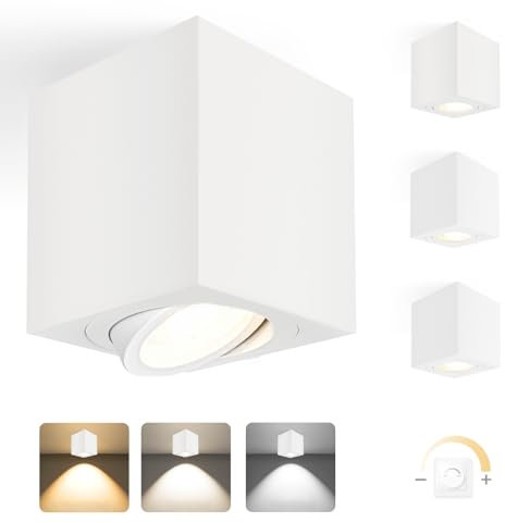 YindaLux Dimmable LED Surface Mounted Spotlight, Adjustable Ceiling Spotlights Ø80 x 84 mm, Contains a LED Module 230 V, 3000 K/4000 K/6500 K, Aluminium Bathroom Ceiling Light, Modern Square Spotlight