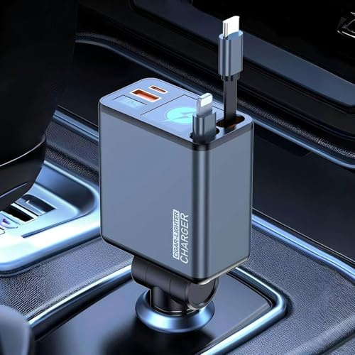4-IN-1 Caricatore Auto USB C,124W Carica Rapida, [50% Più Piccolo]