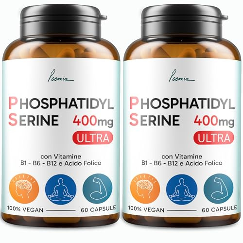 Fosfatidilserina Pura 400 mg con B1, B6 e Acido Folico, 2x60 Capsule Poemia