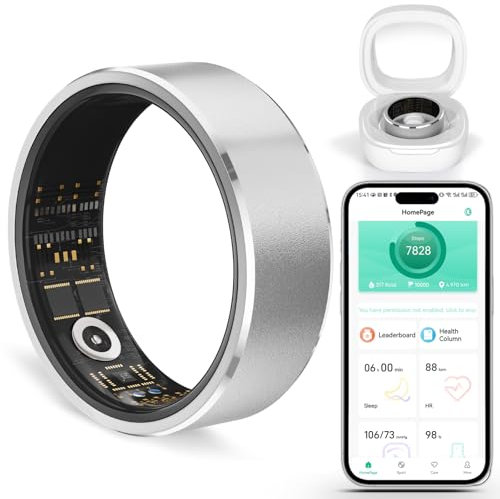 Smart Ring Fitness Tracker Ring for Men and Women - Health Heart Rate Ring with Activity Tracker, Sleep Monitor and Oximeter, No Subscription Fee, Remote Photography, IP68 Waterproof (Silver, 12#)