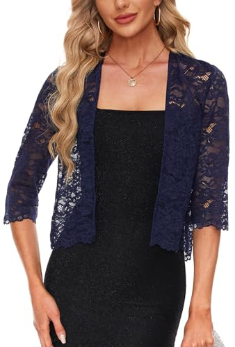 Kyzoeyou Cárdigan de encaje casual para mujer, bolero, manga 3/4, para abrigo, para usar en exteriores