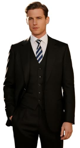 mintgreen Costume Homme Mariage 3 Pieces Costume Business Slim fit à Un Bouton, Couleur Unie, Ensemble Blazer & Gilet & Pantalon, Noir, L