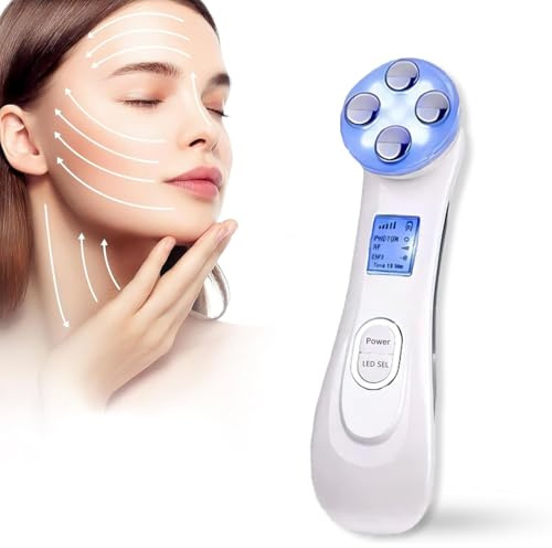 Facial Aparato Radiofrecuencia, Aparato Facial Ultrasonido, Frío Calor Roja y Azul para Antiarrugas, Limpieza Profunda, Rejuvenecimiento, Anti-envejecimiento, Anti-acné, Cuidado Facial