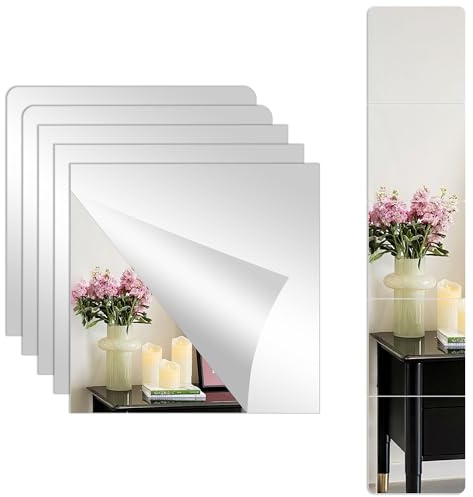 Oaioya 5pcs Specchio Acrilico Adesivo da Parete,30 * 30cm Specchi Adesivi Rettangolari,Piastrelle Parete a Specchio,Specchi Infrangibili per Bagno/Porte/Armadio/Ingresso/Palestra/Soggioro