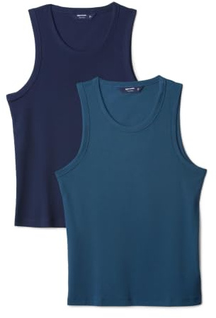Amazon Essentials Débardeur Côtelé à Coupe Ajustée Homme, Lot de 2, Blazer Bleu Marine/Bleu Foncé, XL