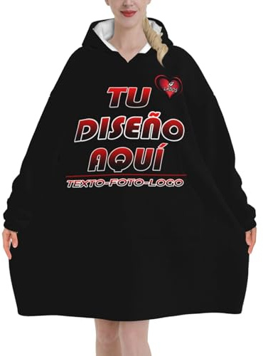 Batamanta Mujer Personalizada Manta Con Capucha Agrega tu texto/foto con Bolsillos Sudaderas Personalizado hoodie hombre invierno bata manta tallas grandes robe Talla Única regalo personalizable