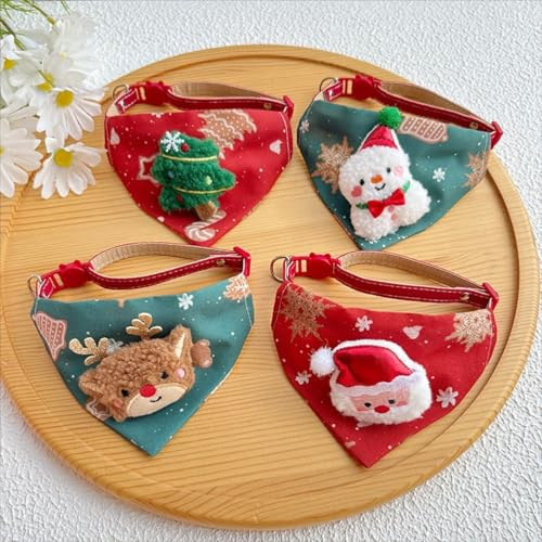 Set di 4 foulard per cani di Natale 3D, sciarpa triangolare regolabile, elegante e traspirante, con design con fibbia, adatto per cani di piccola e media taglia, gatti e feste