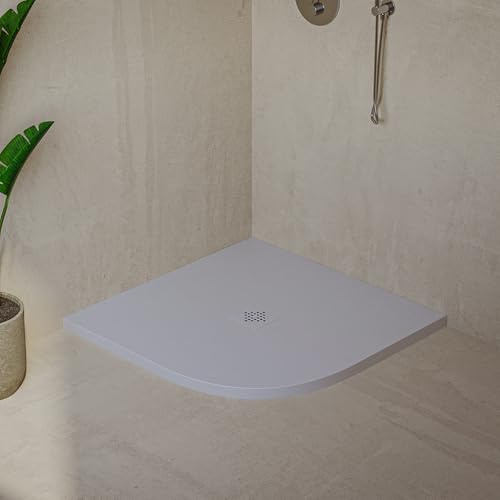 Plato de ducha Semicircular SOULHOME Resina y Carga Mineral Antideslizante 70x70 cm Blanco - Rejilla Same