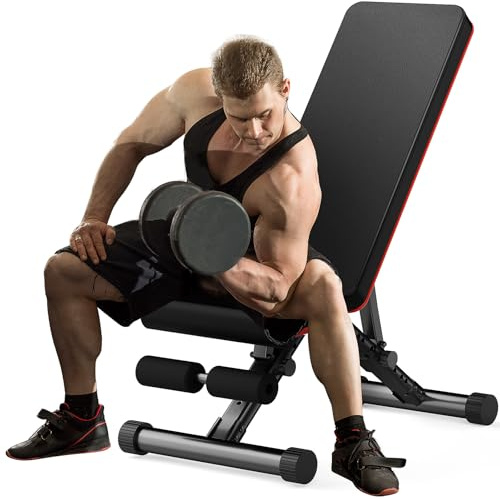 KMFurnila Adjustable Weight Bench for Home Gym, Foldable Incline Decline Sit-Up Bench Workout Equipment for Full Body Strength Training, 795LBS Capacity for Chest, Shoulders, Arms