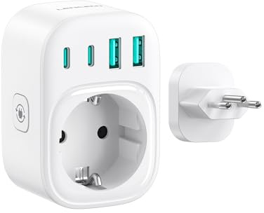 LENCENT Adapter till Brasilien, reseladdare med 2 USB-C och 2 USB-A | adapter för Europa Spanien Portugal till Brasilien, typ N