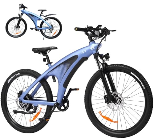 HX Q5 Shark Bicicleta Eléctrica Montaña para Adultos con Carga rápida 48V 15AH Batería Extraíble,27.5x2.25 Tyre EBike con luz RGB,SHIMAN0 9 velocidades,Frenos de DIS hidráulicos y Alcance 70-80KM