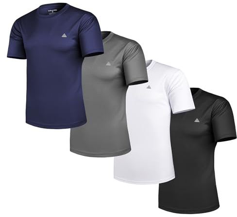 Mens Sports T-Shirts 4 Pack Breathable Moisture Wicking Quick Dry Gym Running Tops for Men Training Fitness Hiking & Leisure Short Sleeve Tops