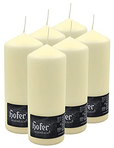 Hofer - Velas cilíndricas de columna – Larga duración: aproximadamente 80 horas – Juego de 3 velas, 8 x 20 cm, color marfil – cera antigoteo