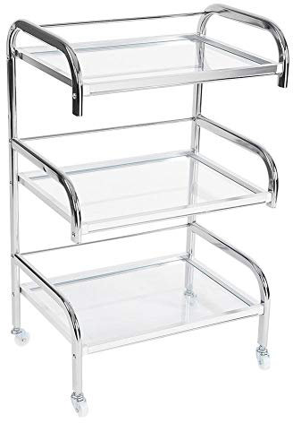 Cikonielf Friseurwagen, Servierwagen mit Rädern für Wohnzimmer, aus gehärtetem Glas, mit 3 Ablagen, 54 x 37 x 86 cm