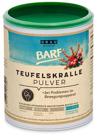 GRAU - das Original - 100% reines Teufelskralle Pulver, für Sehnen und Bänder, Gelenkpulver zur Unterstützung der Beweglichkeit & Gelenkfunktion1er Pack (1 x 300 g), Ergänzungsfuttermittel für Hunde