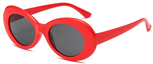 YAMEIZE Lunettes Ovales Vintage pour Femmes - Hommes Protection UV400 Lunettes de Soleil Rondes Rétro Extérieur (Rouge)