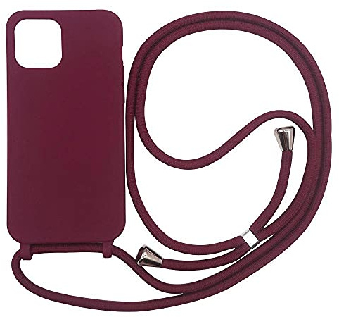 Ququcheng Cover Compatible con iPhone 14(6.1),Cellulare Girocollo Custodia con Cordino TPU corda Silicone Case Bumper per iPhone 14(6.1) Custodia-Rosso