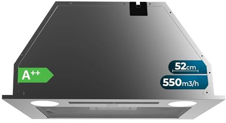 Cecotec Campana Integrable 52cm Bolero Flux IT 525500 Inox A++. Motor 70W, 3 Niveles Potencia, Bajo Consumo, Acabado Inox, Potencia Succión 550m3/h, Táctil, Booster, Luz y Filtro de Carbono