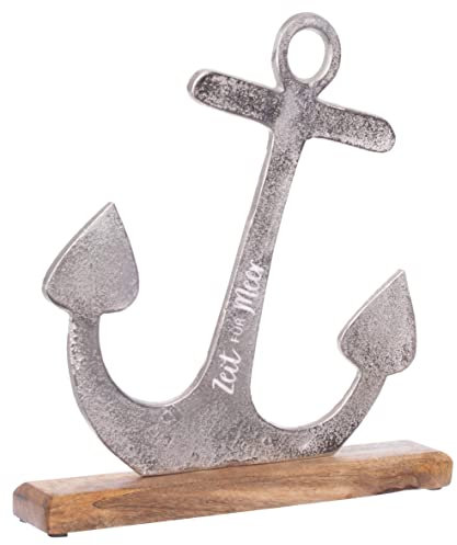 Brandsseller Deko-Aufsteller Anker Schriftzug - Zeit für Meer - ca. 31x31x5cm auf Mangoholz-Sockel/Aluminium